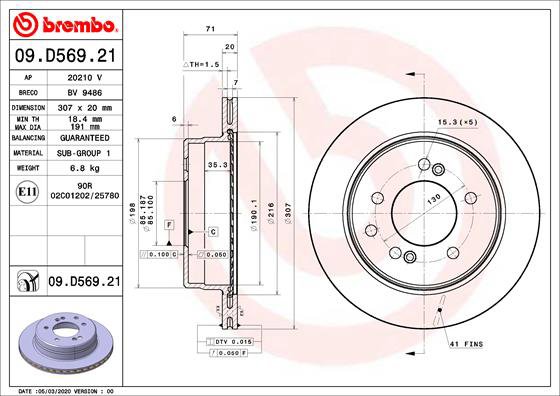 BREMBO brzdový kotúč 09.D569.21, súprava 2 ks