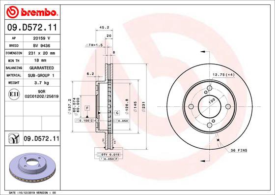 BREMBO brzdový kotúč 09.D572.11, súprava 2 ks
