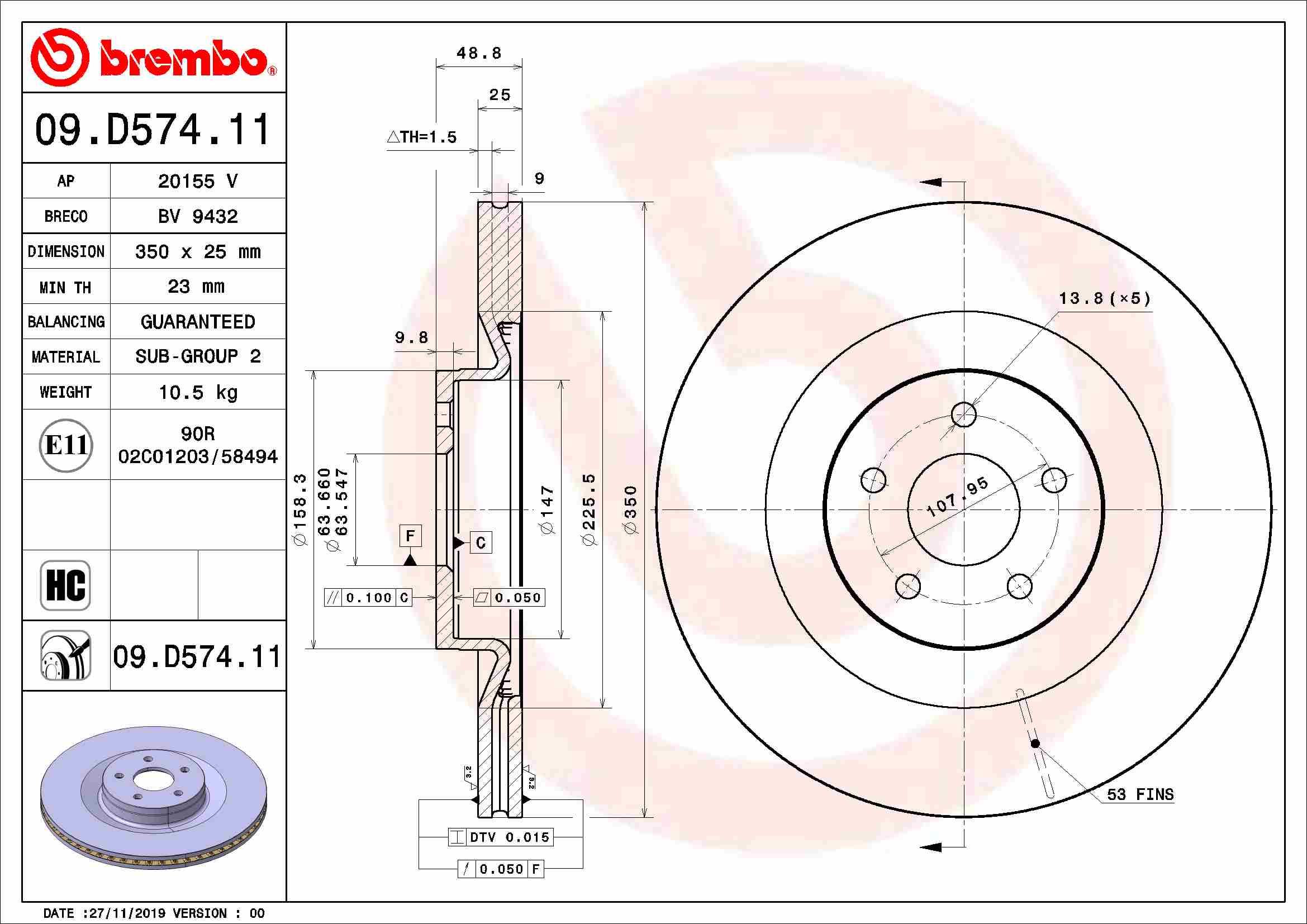 BREMBO brzdový kotúč 09.D574.11, súprava 2 ks