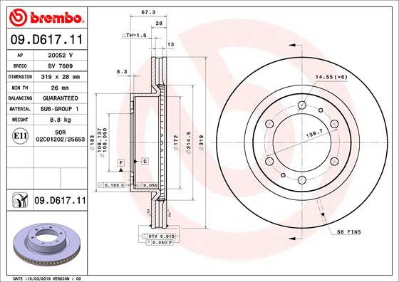 BREMBO brzdový kotúč 09.D617.11, súprava 2 ks