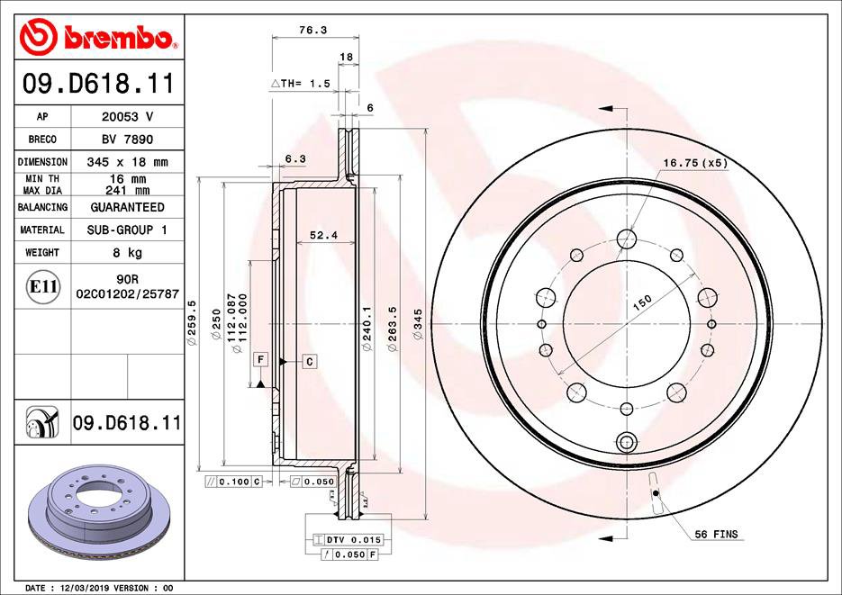 BREMBO brzdový kotúč 09.D618.11, súprava 2 ks
