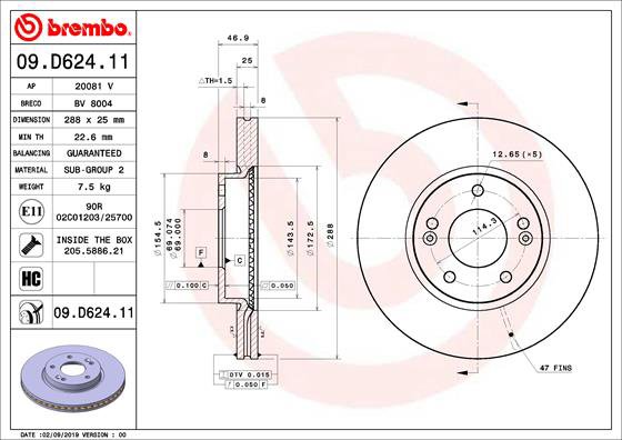 BREMBO brzdový kotúč 09.D624.11, súprava 2 ks