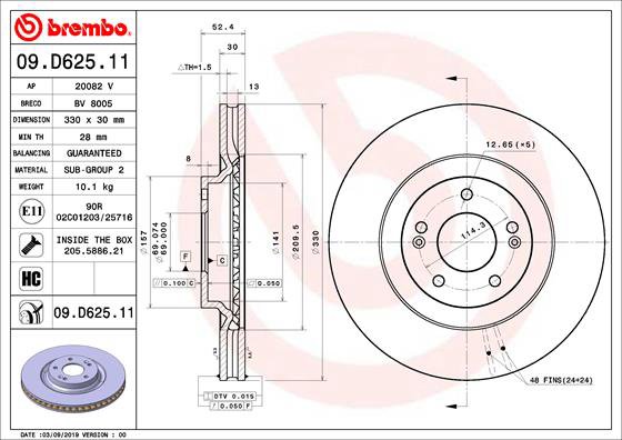 BREMBO brzdový kotúč 09.D625.11, súprava 2 ks