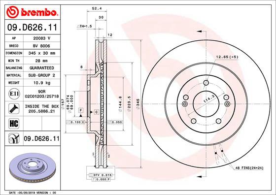 BREMBO brzdový kotúč 09.D626.11, súprava 2 ks