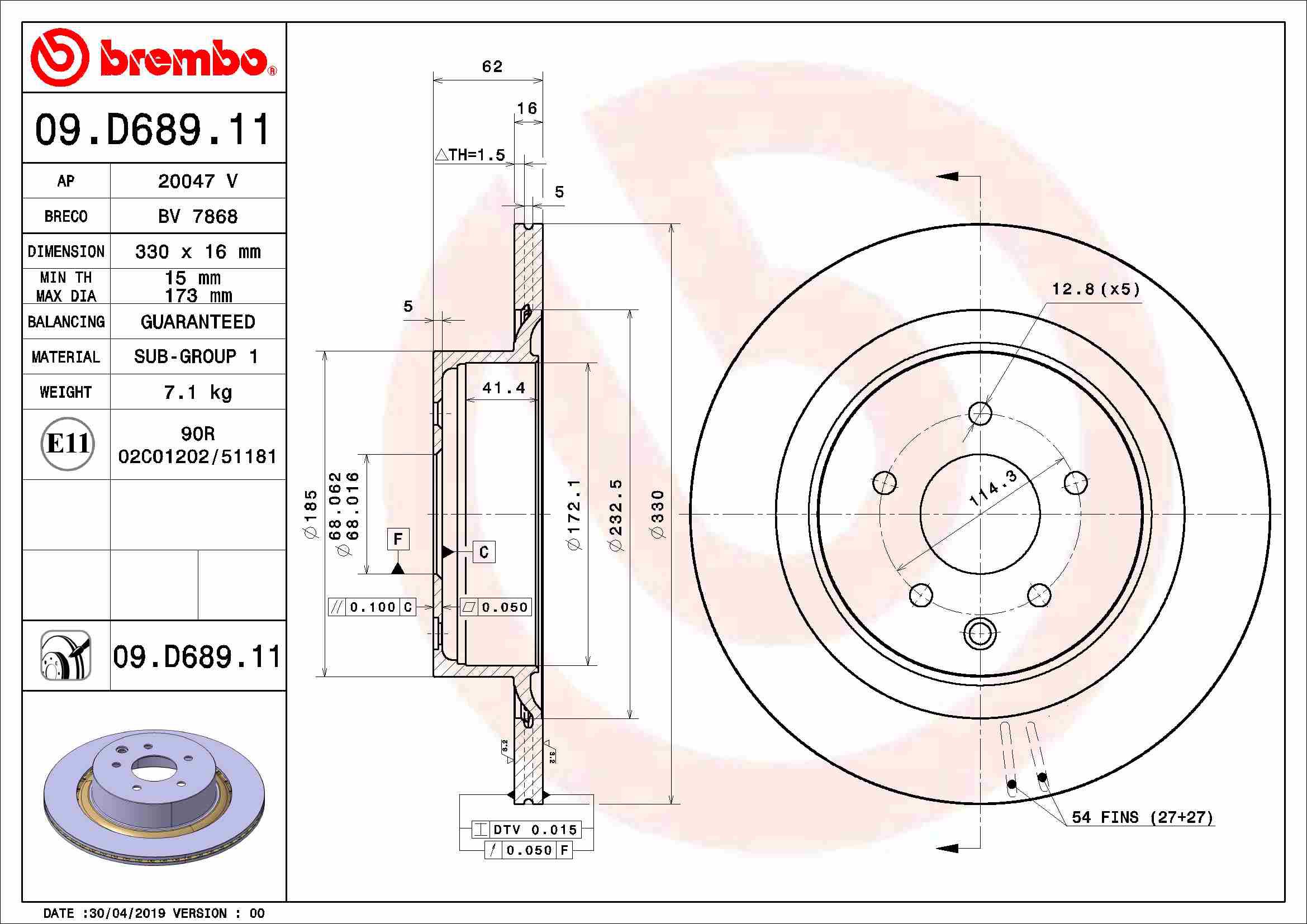 BREMBO brzdový kotúč 09.D689.11, súprava 2 ks