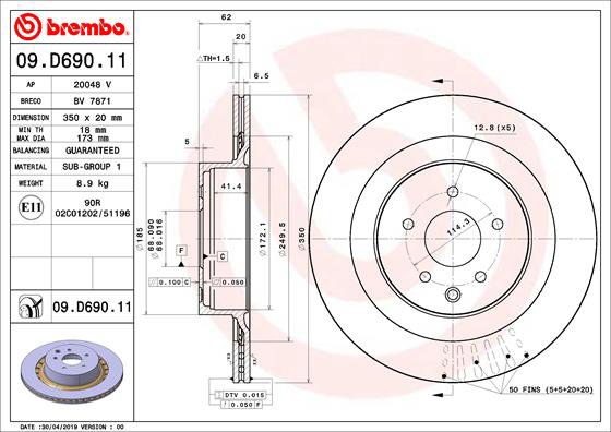 BREMBO brzdový kotúč 09.D690.11, súprava 2 ks