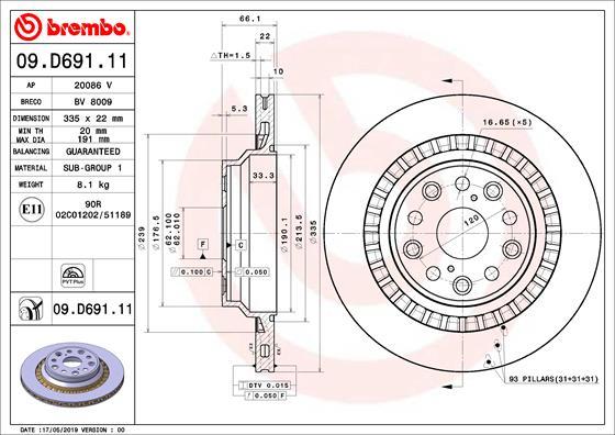 BREMBO brzdový kotúč 09.D691.11, súprava 2 ks