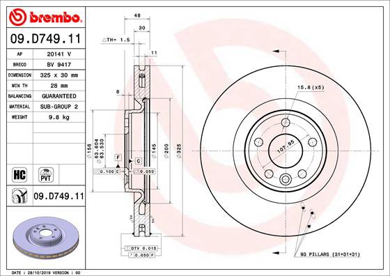 BREMBO brzdový kotúč 09.D749.11, súprava 2 ks