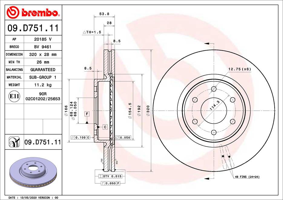 BREMBO brzdový kotúč 09.D751.11, súprava 2 ks