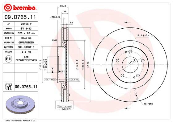 BREMBO brzdový kotúč 09.D765.11, sada 2 ks