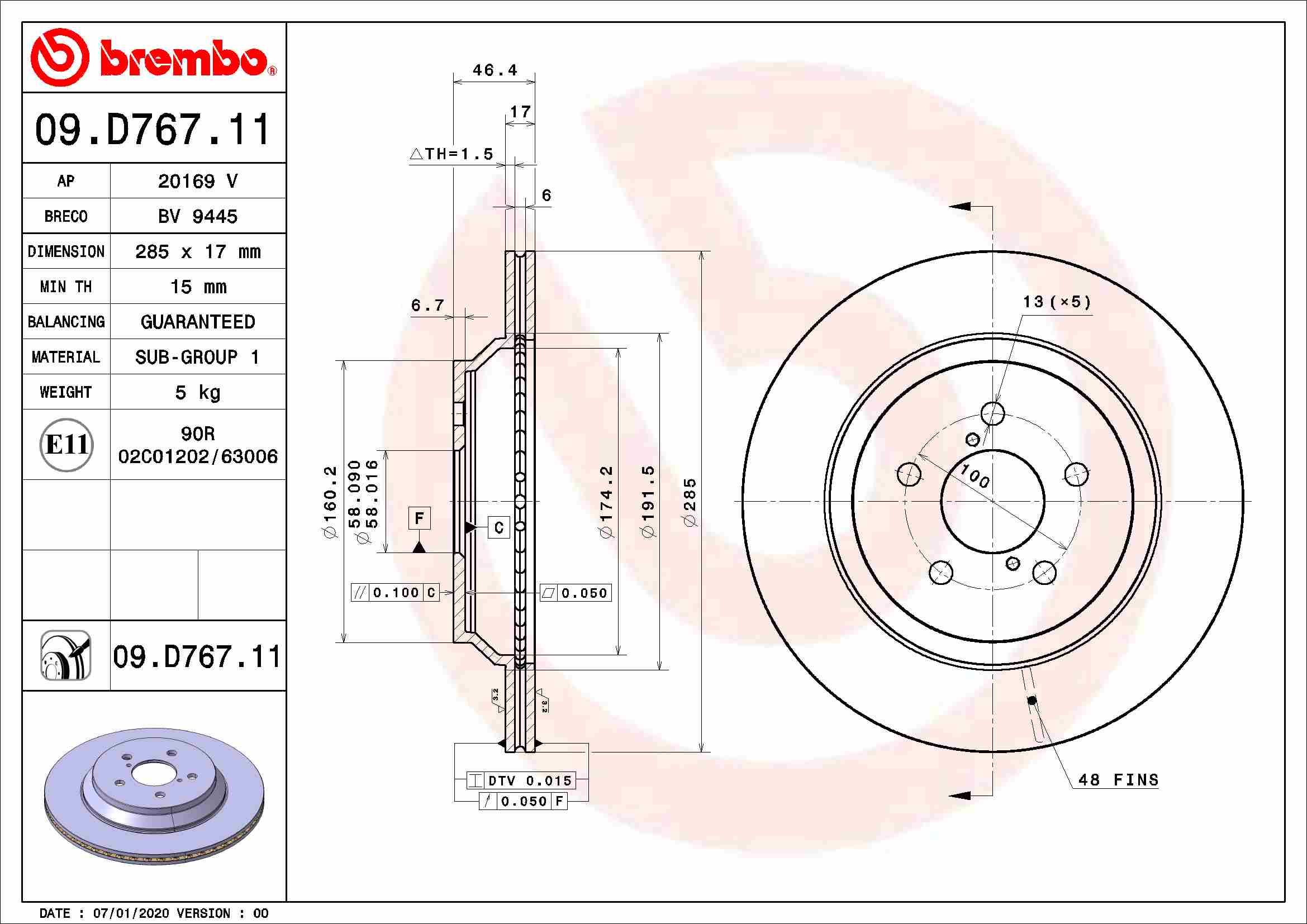 BREMBO brzdový kotúč 09.D767.11, sada 2 ks