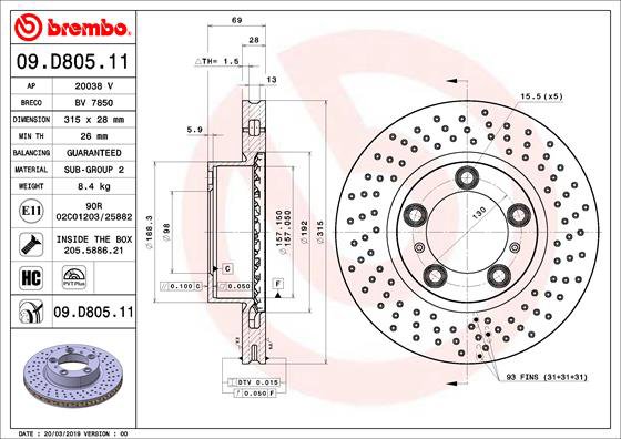 BREMBO brzdový kotúč 09.D805.11, súprava 2 ks