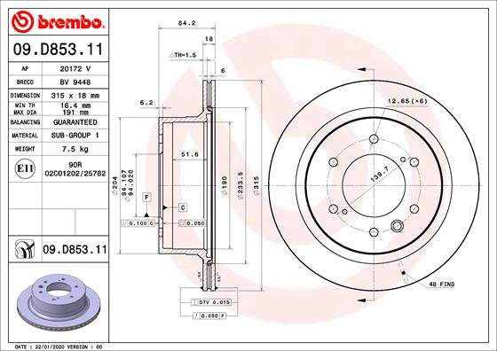 BREMBO brzdový kotúč 09.D853.11, súprava 2 ks