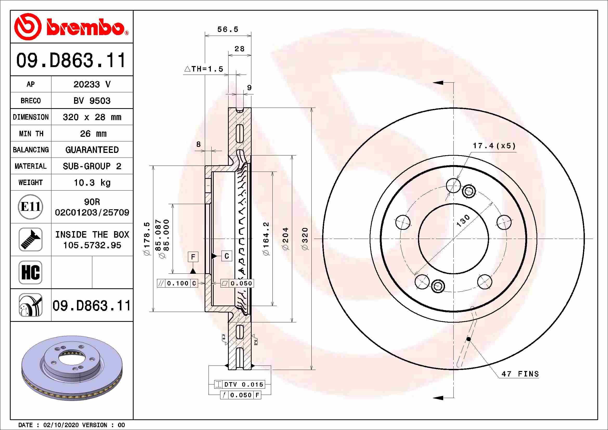 BREMBO brzdový kotúč 09.D863.11, súprava 2 ks