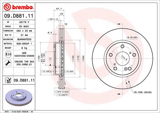 BREMBO brzdový kotúč 09.D881.11, súprava 2 ks