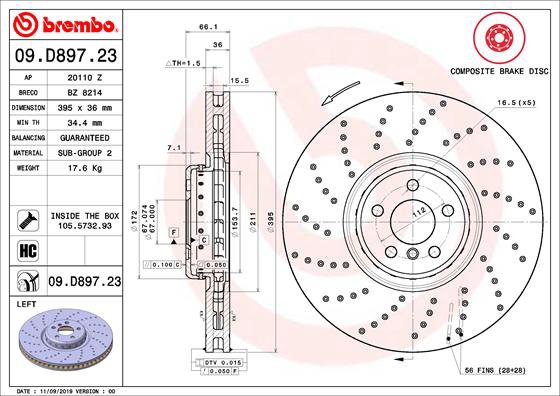 BREMBO brzdový kotúč 09.D897.23, súprava 2 ks