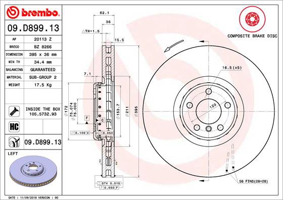 BREMBO brzdový kotúč 09.D899.13, súprava 2 ks