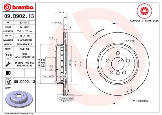 BREMBO brzdový kotúč 09.D902.13, súprava 2 ks