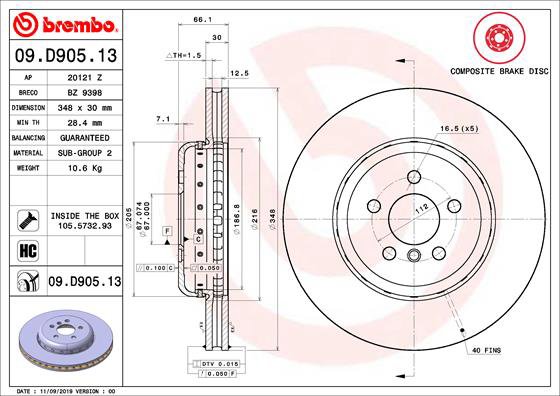 BREMBO brzdový kotúč 09.D905.13, súprava 2 ks