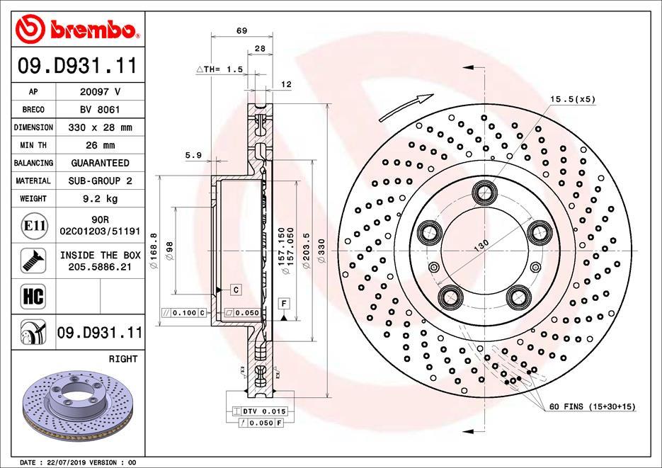 BREMBO brzdový kotúč 09.D931.11, súprava 2 ks