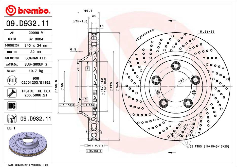 BREMBO brzdový kotúč 09.D932.11, súprava 2 ks