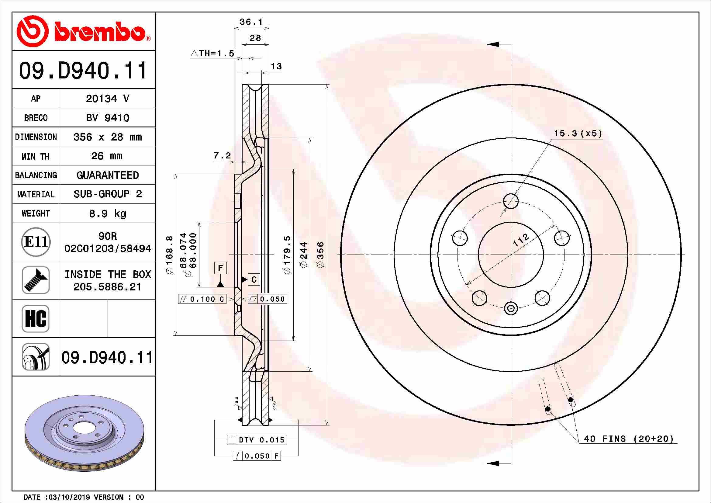 BREMBO brzdový kotúč 09.D940.11, súprava 2 ks