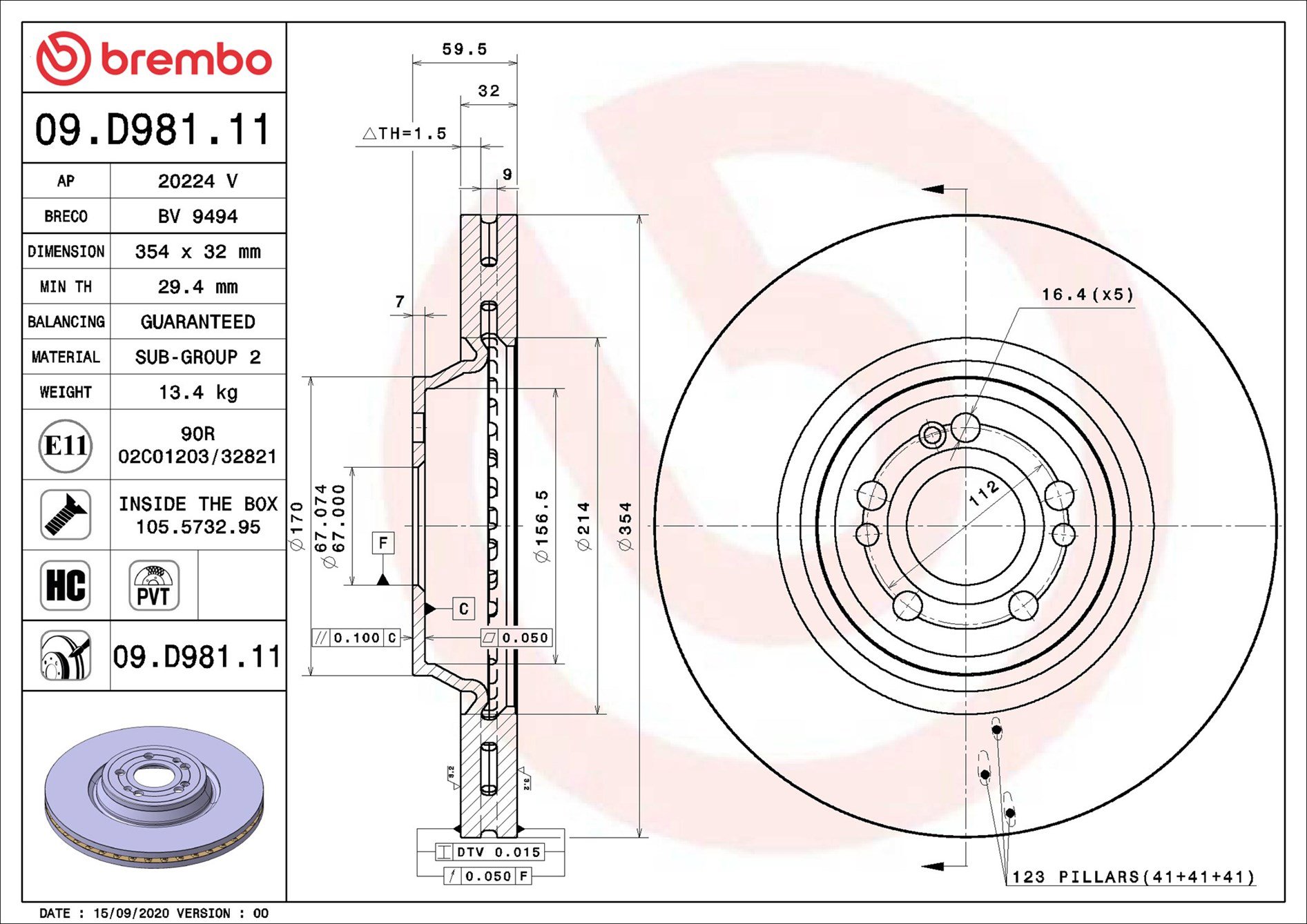 BREMBO brzdový kotúč 09.D981.11, súprava 2 ks