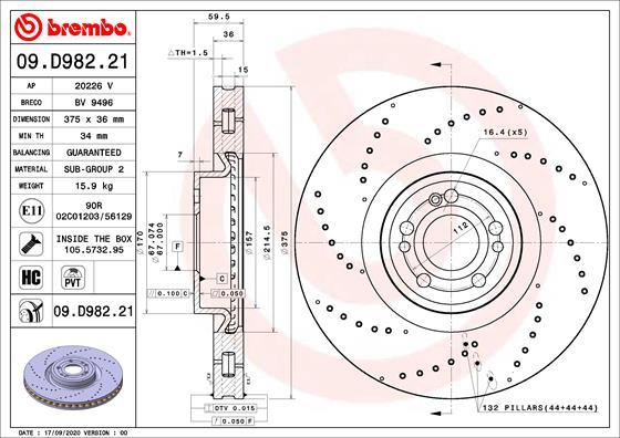 BREMBO brzdový kotúč 09.D982.21, súprava 2 ks