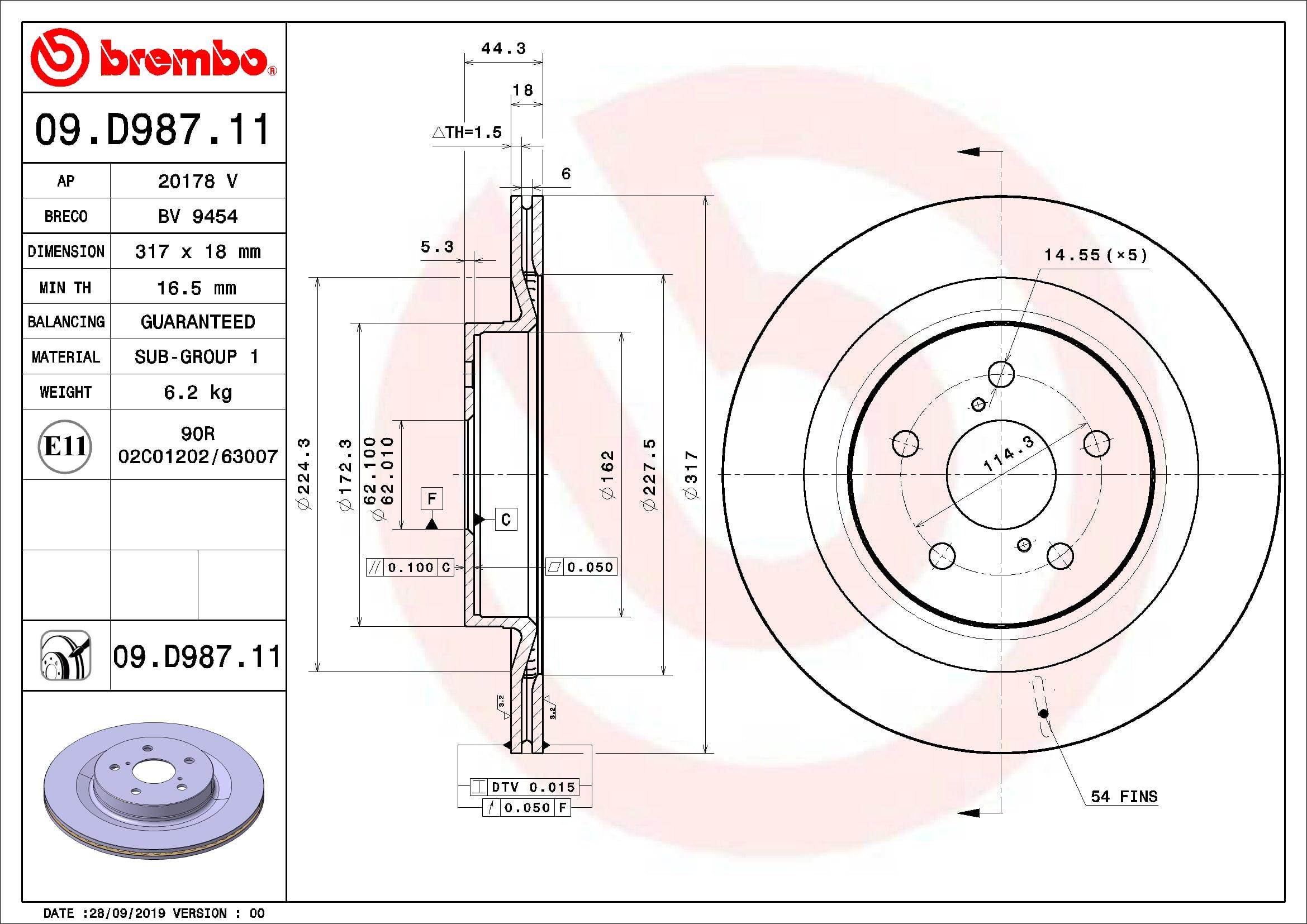 BREMBO brzdový kotúč 09.D987.11, súprava 2 ks