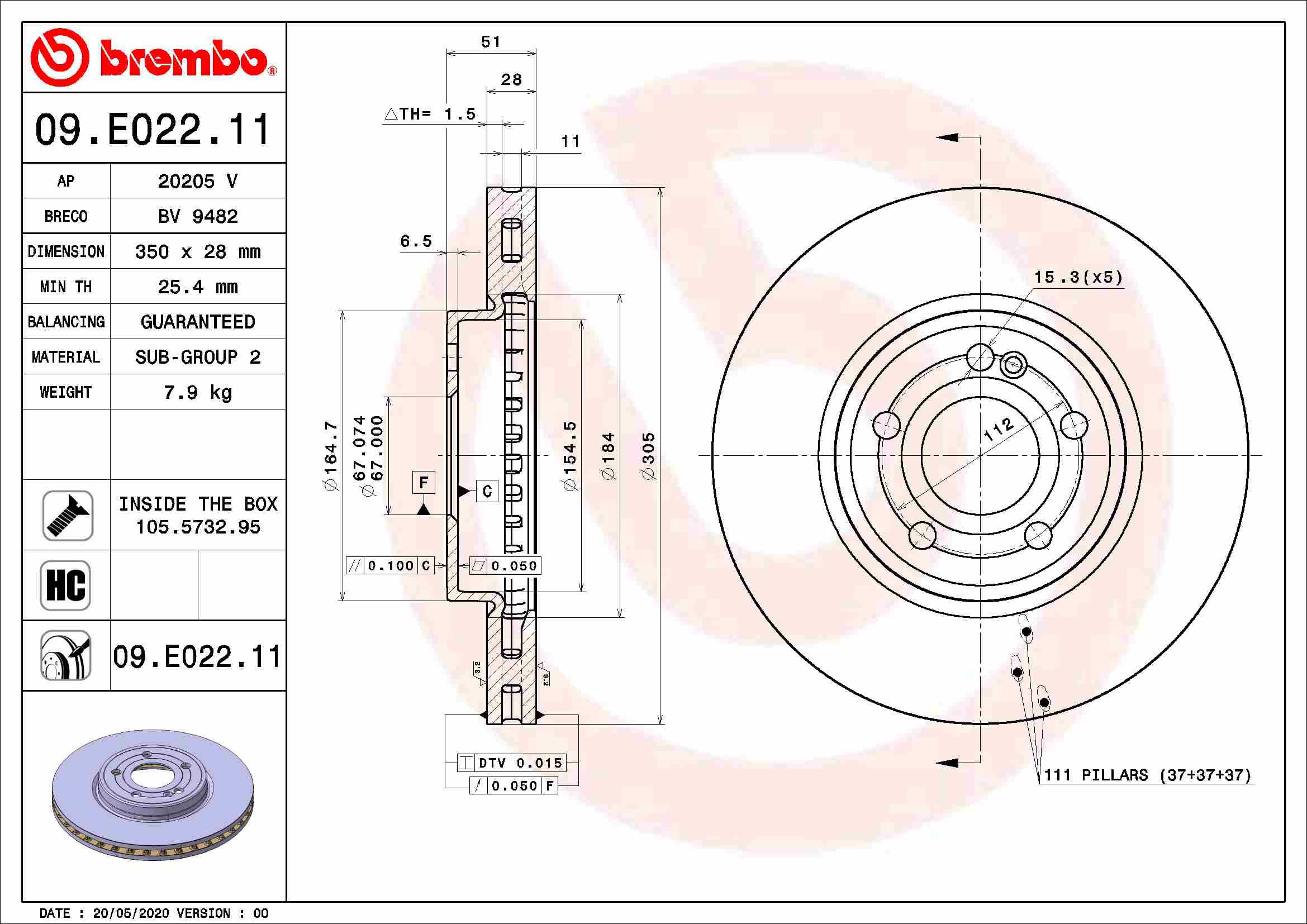 BREMBO brzdový kotúč 09.E022.11, sada 2 ks
