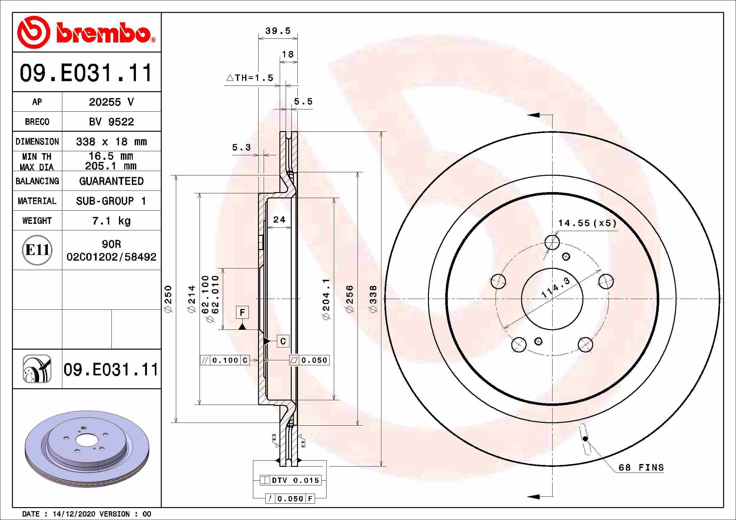 BREMBO brzdový kotúč 09.E031.11, súprava 2 ks