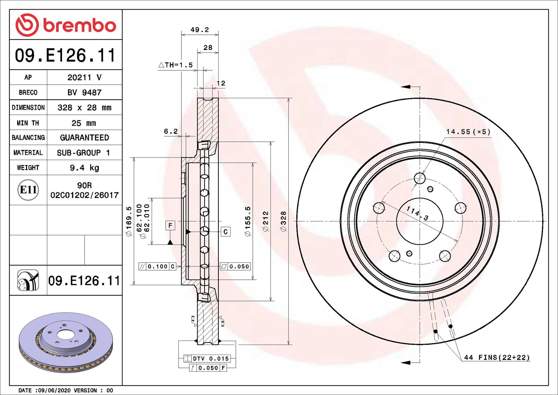BREMBO brzdový kotúč 09.E126.11, sada 2 ks