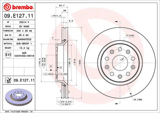 BREMBO brzdový kotúč 09.E127.11, sada 2 ks