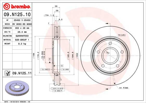 BREMBO brzdový kotúč 09.N125.11, súprava 2 ks