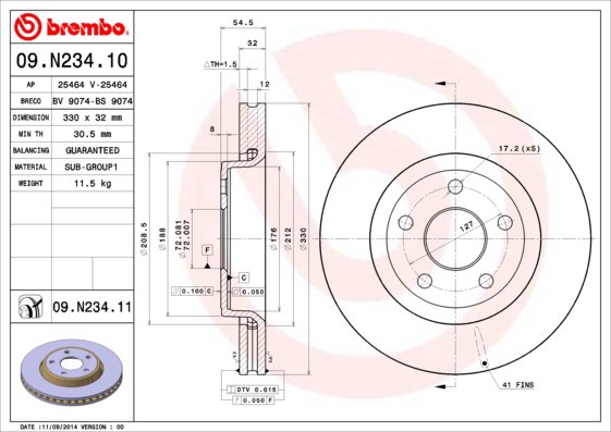 BREMBO brzdový kotúč 09.N234.11, súprava 2 ks