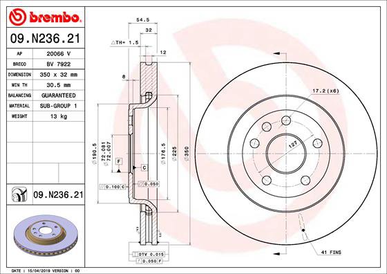 BREMBO brzdový kotúč 09.N236.21, súprava 2 ks