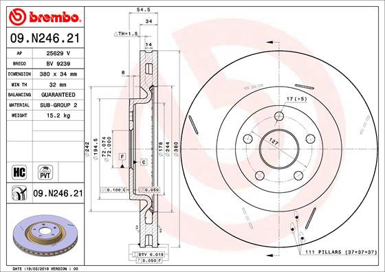 BREMBO brzdový kotúč 09.N246.21, súprava 2 ks