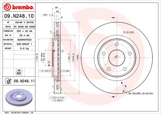 BREMBO brzdový kotúč 09.N248.11, súprava 2 ks
