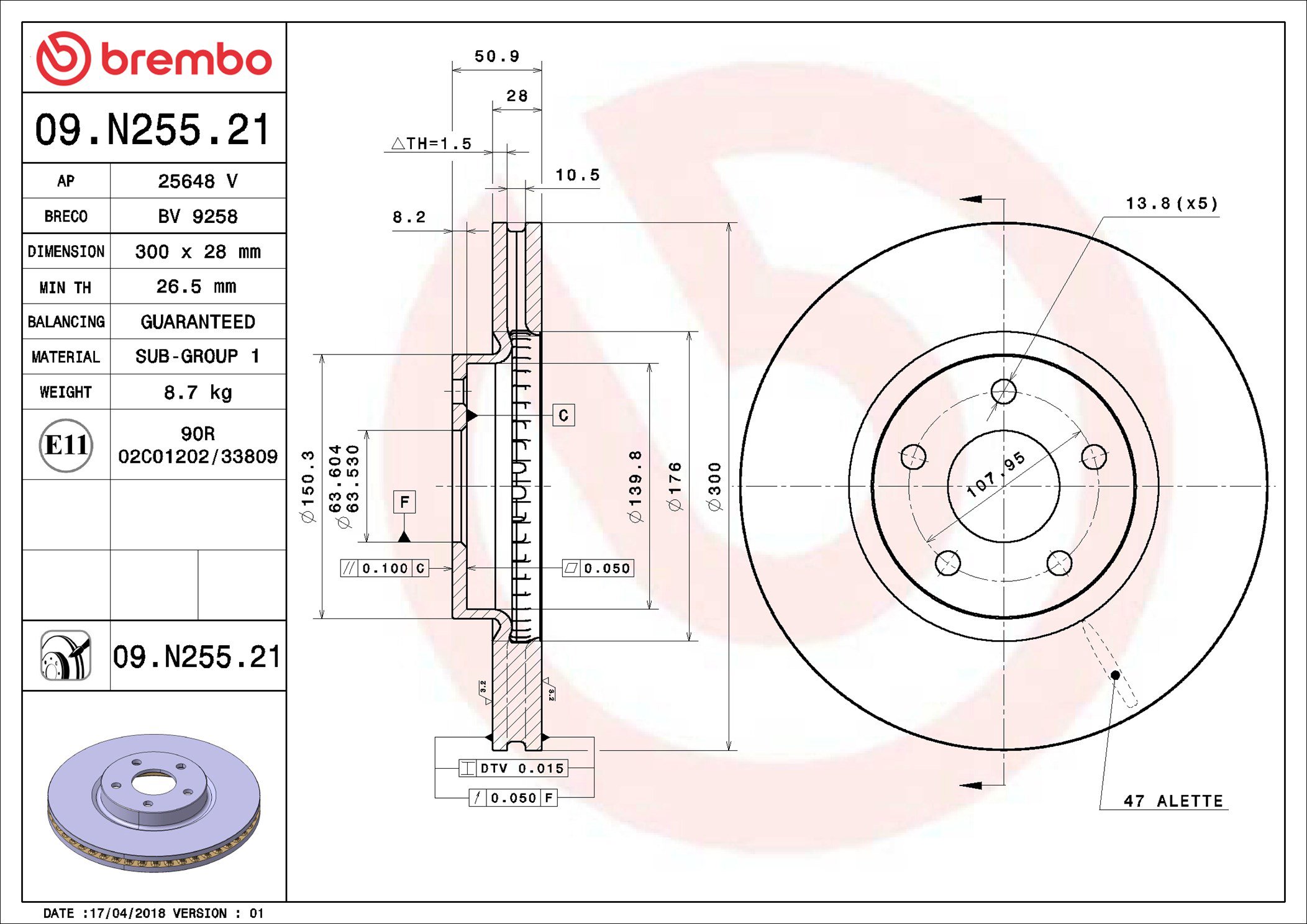 BREMBO brzdový kotúč 09.N255.21, súprava 2 ks
