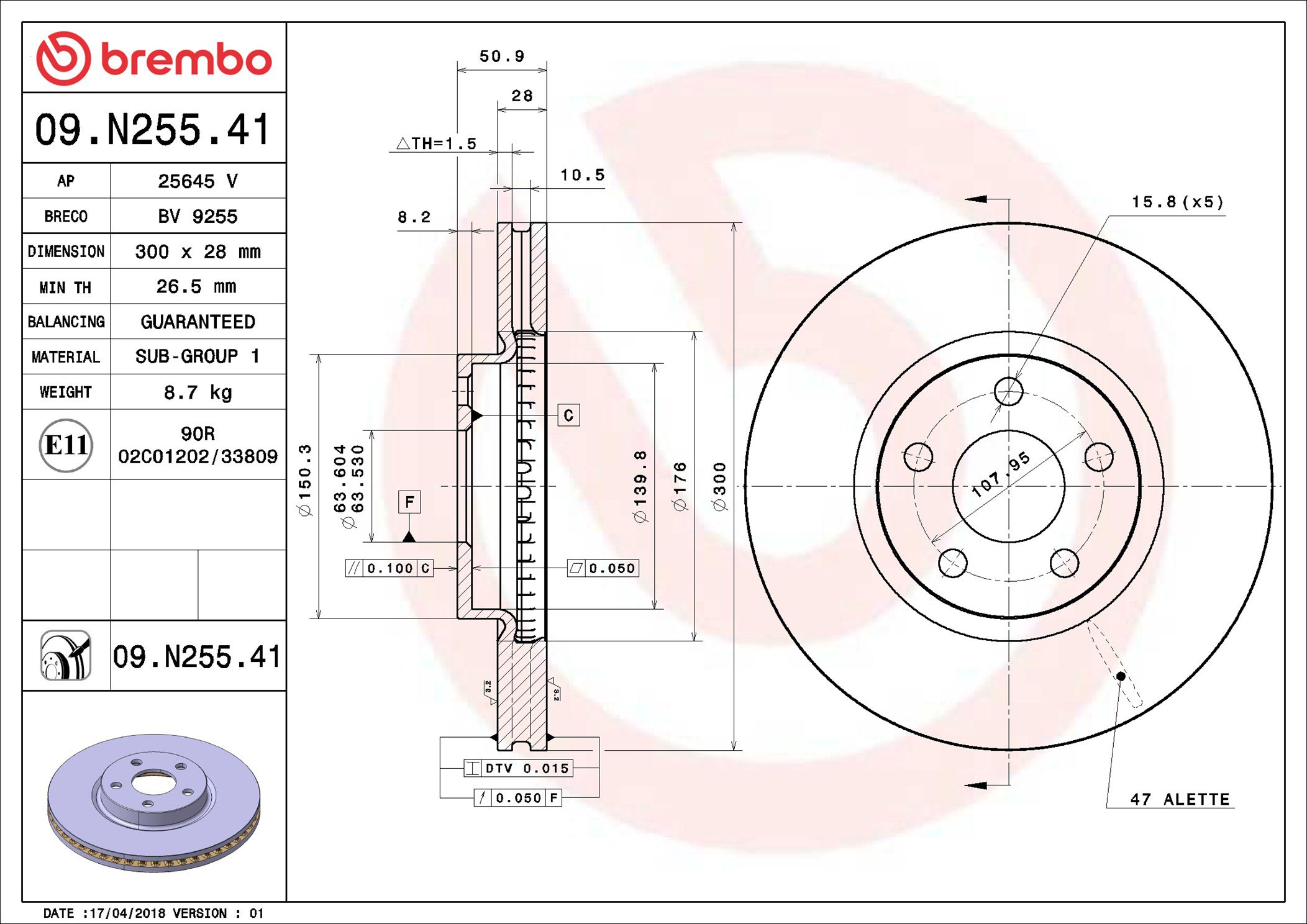 BREMBO brzdový kotúč 09.N255.41, súprava 2 ks