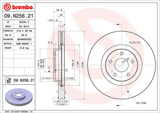 BREMBO brzdový kotúč 09.N256.21, súprava 2 ks