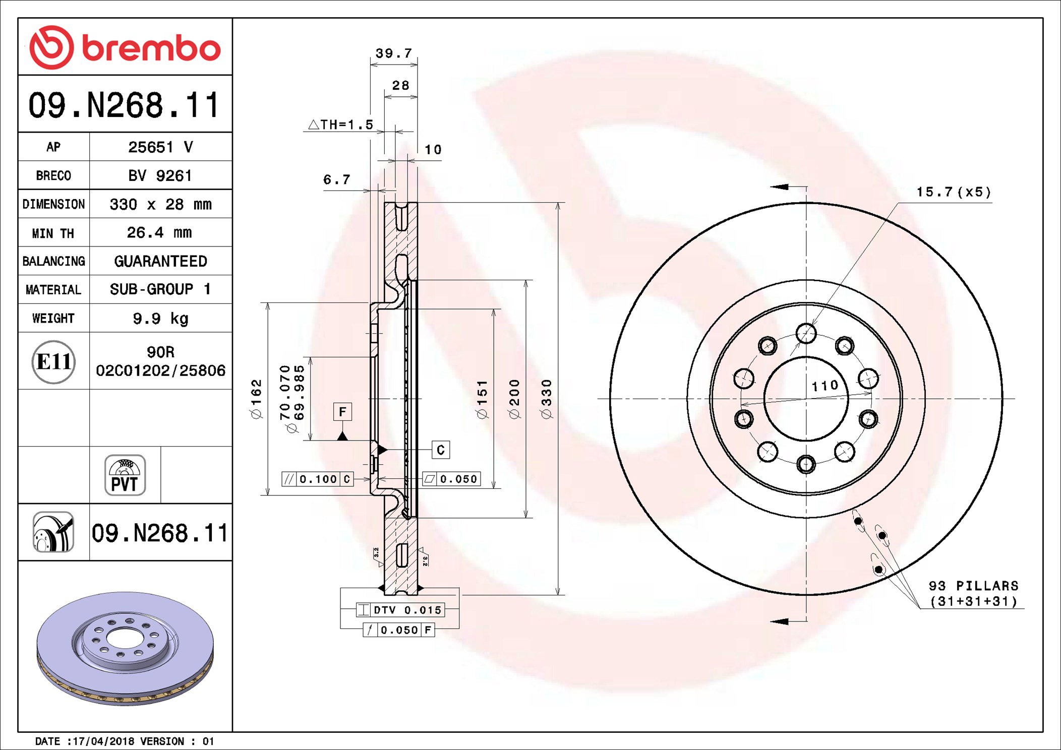 BREMBO brzdový kotúč 09.N268.11, súprava 2 ks