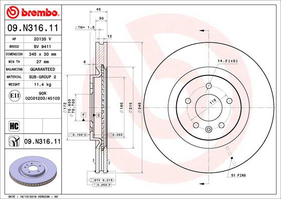 BREMBO brzdový kotúč 09.N316.11, súprava 2 ks