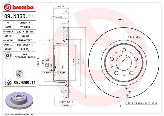 BREMBO brzdový kotúč 09.N360.11, súprava 2 ks