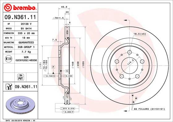BREMBO brzdový kotúč 09.N361.11, súprava 2 ks