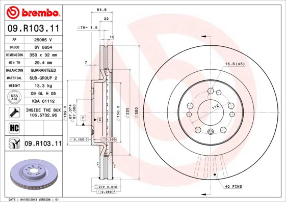 BREMBO brzdový kotúč 09.R103.11, súprava 2 ks