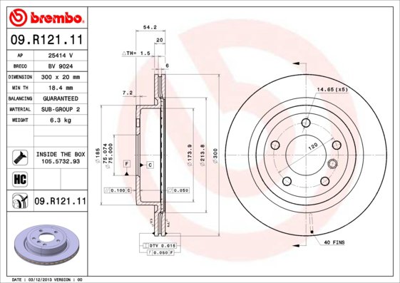 BREMBO brzdový kotúč 09.R121.11, súprava 2 ks
