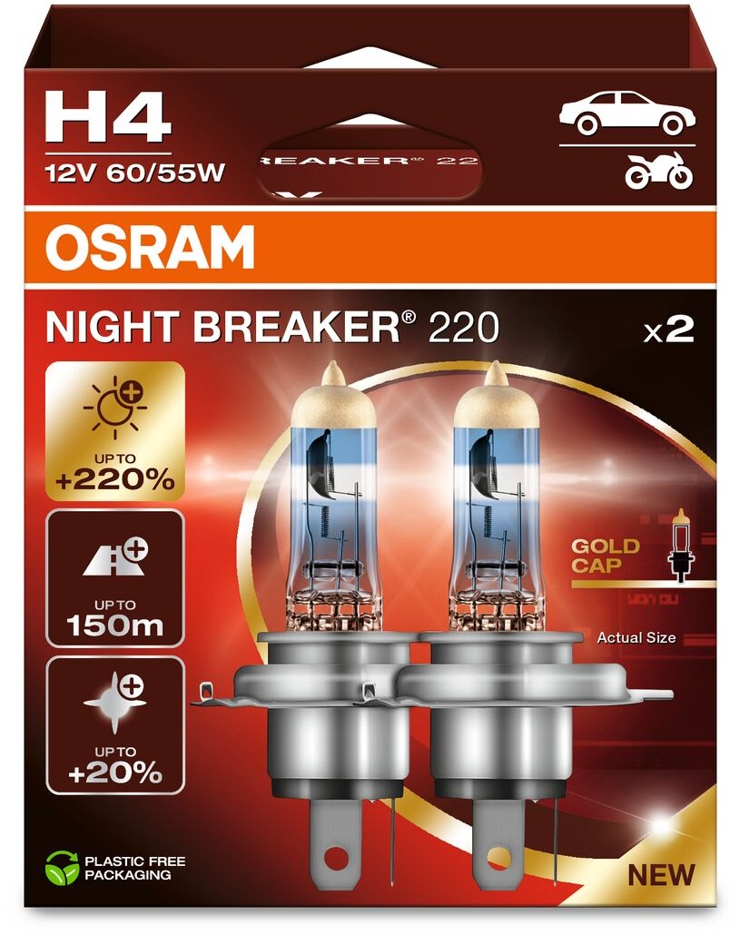 OSRAM H4 Night Breaker 220, +220 %, Duo Box