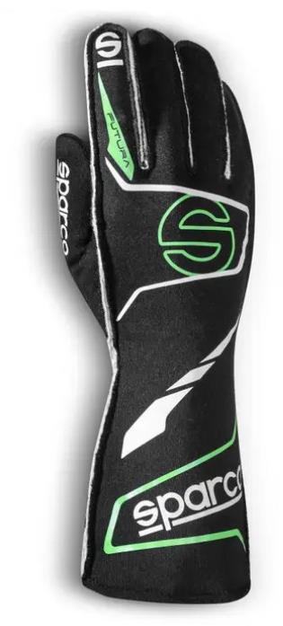 Sparco Futura Závodné rukavice s homologáciou FIA, farba čierno-zelená, veľkosť 10