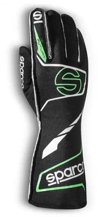 Sparco Futura Pretekárske rukavice s homologáciou FIA, farba čierno-zelená, veľkosť 11